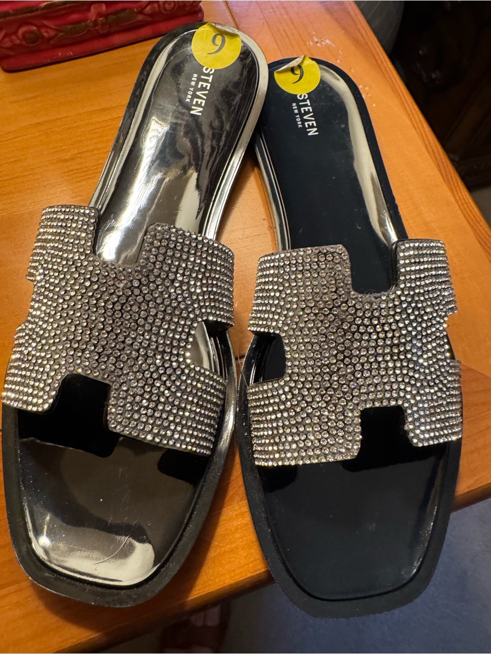 Steven by Steve Madden Silver Crystal Embellished Slip-On Sandals